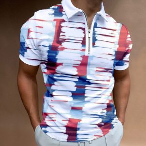 Men's Polo Shirt American Flag Tie-dye Zip Polo Golf Shirt Turndown Casual 3D Zipper Print Clothing Short Sleeve Top, T-Shirts, , COTOSEN, Apparel Online, Cheap Clothes, Buy Now