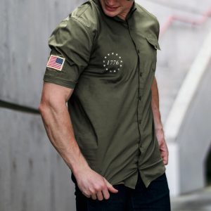 Men's Outdoor Workwear Shirt Multi-Pocket Design USA 1776 Independent Printing Tactical Shirt, T-Shirts, , COTOSEN, Apparel Online, Cheap Clothes, Buy Now