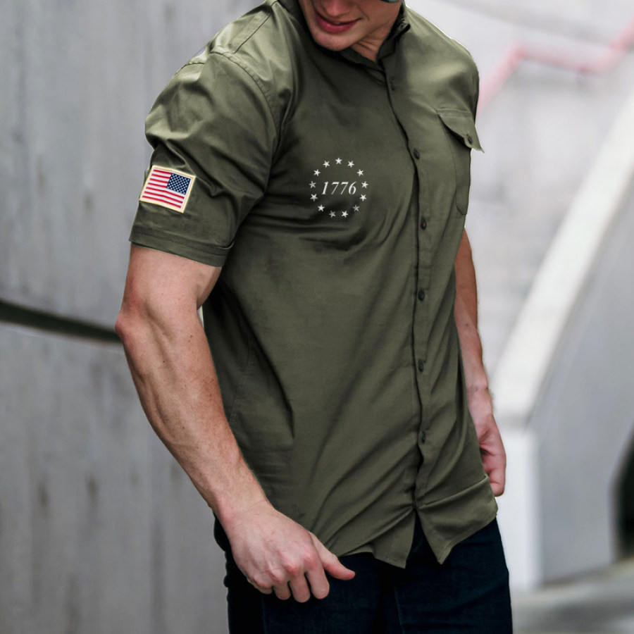 Men's Outdoor Workwear Shirt Multi-Pocket Design USA 1776 Independent Printing Tactical Shirt, T-Shirts, , COTOSEN, Apparel Online, Cheap Clothes, Buy Now