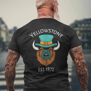 Men Cotton T Shirt Bison Yellowstone National Park Established 1872 Men's Crewneck Short Sleeve Back, T-Shirts, , COTOSEN, Apparel Online, Cheap Clothes, Buy Now