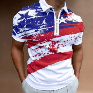 Men's Polo Shirt American Flag Independence Day Zip Golf Polo Shirt Turndown Casual 3D PrintShort Sleeve Top, T-Shirts, , COTOSEN, Apparel Online, Cheap Clothes, Buy Now