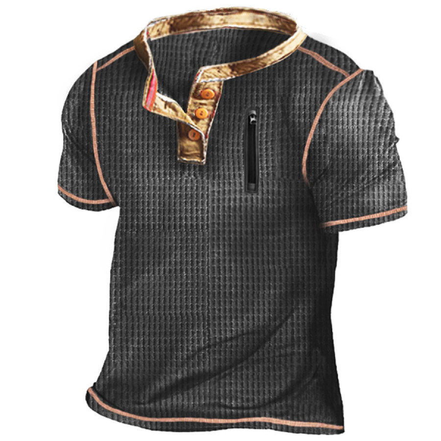 Waffle Men's Outdoor Zipper Pocket Tactical Henley Short Sleeve T-Shirt, T-Shirts, , COTOSEN, Apparel Online, Cheap Clothes, Buy Now