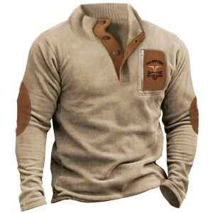 Men's Outdoor Fleece Sweatshirt Warm Henley Collar Vintage Yellowstone Print Zip Pocket Tactical Sweatshirt, Hoodies & Sweatshirts, , COTOSEN, Apparel Online, Cheap Clothes, Buy Now