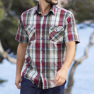 Men's Outdoor Shirt Retro Wine Red White Checked Pocket Short Sleeve Casual Loose Shirt, T-Shirts, , COTOSEN, Apparel Online, Cheap Clothes, Buy Now