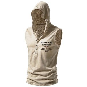 Men's Hooded Casual Tank Top Yellowstone Print Basic Short Sleeve Slub Cotton T-Shirt, Tank Top, , COTOSEN, Apparel Online, Cheap Clothes, Buy Now