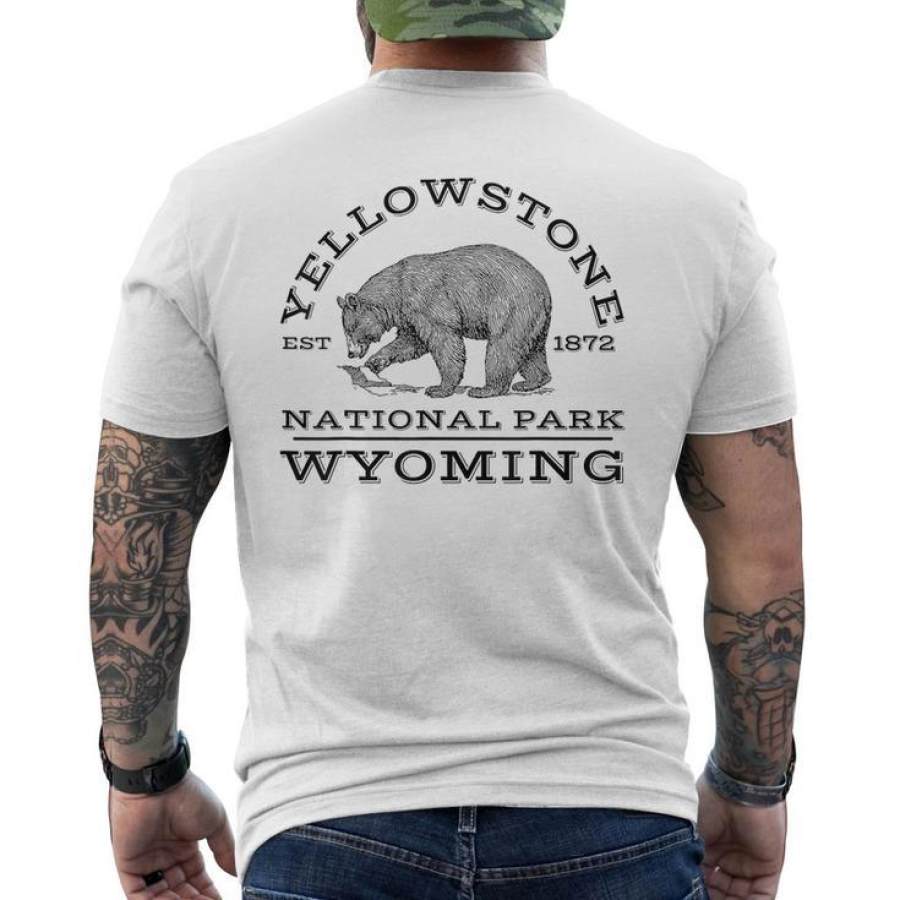 Men Cotton T Shirt Yellowstone National Park Bear Wyoming Hike Outdoors Crewneck Short Sleeve Tee, T-Shirts, , COTOSEN, Apparel Online, Cheap Clothes, Buy Now