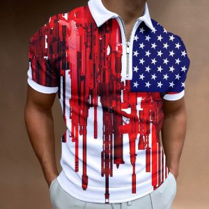 Men's Polo Shirt American Flag Zip Polo Golf Shirt Turndown Casual 3D Zipper Print Clothing Short Sleeve Top, T-Shirts, , COTOSEN, Apparel Online, Cheap Clothes, Buy Now