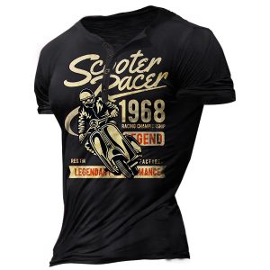 Men's Heney T-shirt Vintage Scooter Racer Retro Stand Collar Casual Short Sleeve Top, T-Shirts, , COTOSEN, Apparel Online, Cheap Clothes, Buy Now