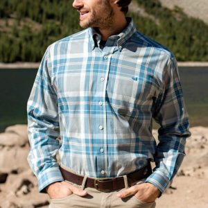 Men's Outdoor Shirt Retro Blue Checked Pocket Long Sleeve Casual Loose Shirt, T-Shirts, , COTOSEN, Apparel Online, Cheap Clothes, Buy Now
