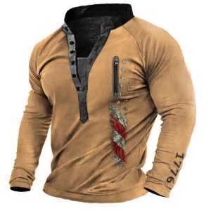 Men's Henley Vintage Shirt Outdoor Vintage Tactical American Flag 1766 Independence Day Print Top, T-Shirts, , COTOSEN, Apparel Online, Cheap Clothes, Buy Now