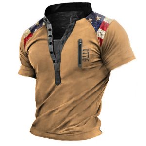 Men's Henley Vintage Shirt Outdoor Vintage Tactical American Flag 1766 Independence Day Print Tee, T-Shirts, , COTOSEN, Apparel Online, Cheap Clothes, Buy Now