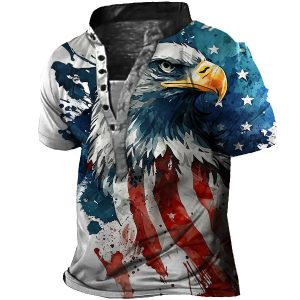 Men's Henry T-Shirt Vintage American Flag Liberty Eagle Print Tactical Short Sleeve Tee, T-Shirts, , COTOSEN, Apparel Online, Cheap Clothes, Buy Now