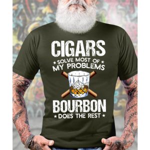 Men Cotton Funny Cigars Solve Most Of My Problems Bourbon Does The Rest Casual Crew Neck Tee, T-Shirts, , COTOSEN, Apparel Online, Cheap Clothes, Buy Now
