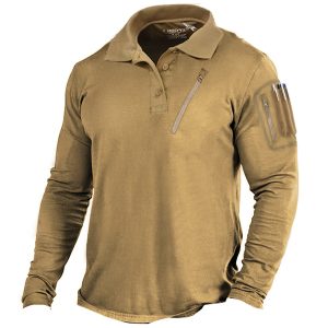 Men's Tactical Polo Shirt Outdoor Retro Multi Zipper Pocket Tool Casual Long Sleeve T-Shirt, T-Shirts, , COTOSEN, Apparel Online, Cheap Clothes, Buy Now