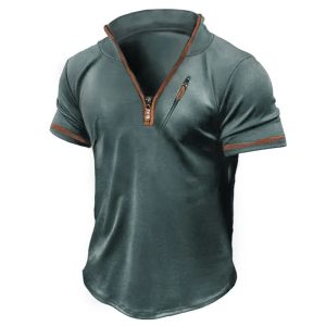 Men's Outdoor Zipper Stand Collar Pocket T-Shirt, T-Shirts, , COTOSEN, Apparel Online, Cheap Clothes, Buy Now