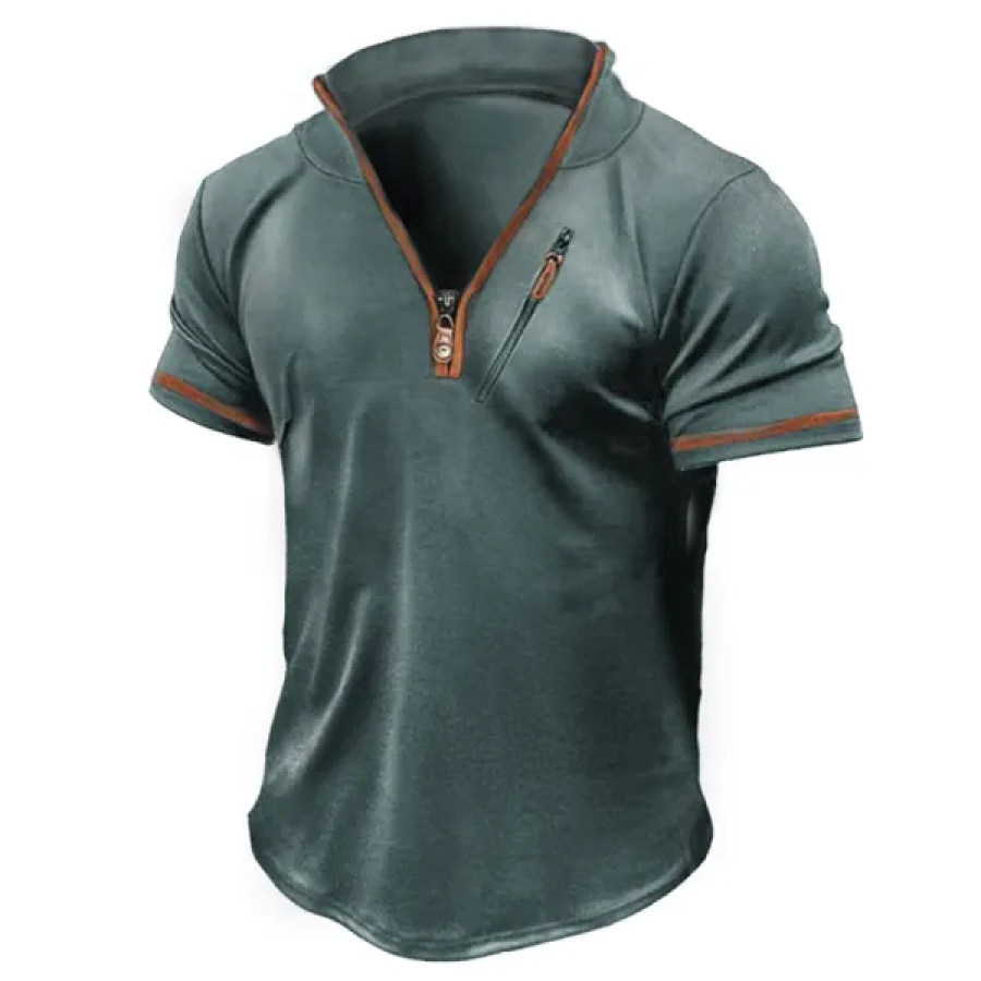 Men's Outdoor Zipper Stand Collar Pocket T-Shirt, T-Shirts, , COTOSEN, Apparel Online, Cheap Clothes, Buy Now