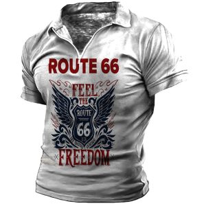 Route 66 Print Men's Polo Shirt, T-Shirts, , COTOSEN, Apparel Online, Cheap Clothes, Buy Now