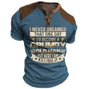 Man Henley Shirt Men's Grumpy Old Graphic Letter Henley Clothing Outdoor Daily Short Sleeve Button-Down Print Tee, T-Shirts, , COTOSEN, Apparel Online, Cheap Clothes, Buy Now