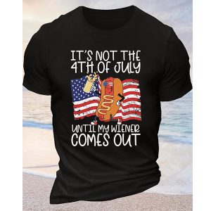Men Cotton T-Shirt Funny Comes Out Hot Dog American Flag Printing Casual Loose Tee, T-Shirts, , COTOSEN, Apparel Online, Cheap Clothes, Buy Now