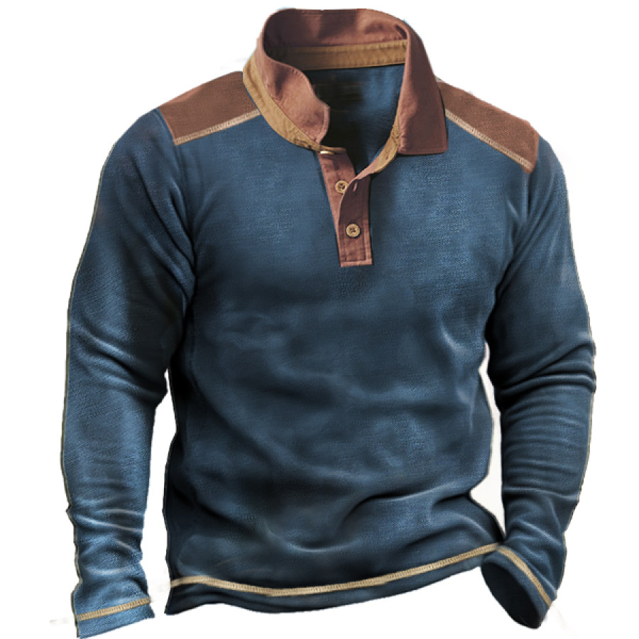 Men's Retro Contrast Color Long Sleeve Polo Shirt, T-Shirts, , COTOSEN, Apparel Online, Cheap Clothes, Buy Now