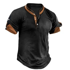 Men's Vintage Colorblock Henley Collar T-Shirt, T-Shirts, , COTOSEN, Apparel Online, Cheap Clothes, Buy Now