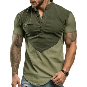 Men's Vintage Yellowstone Colorblock Henley Collar Casual T-Shirt, T-Shirts, , COTOSEN, Apparel Online, Cheap Clothes, Buy Now