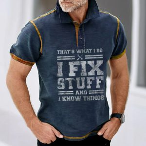 Men's Button Up Polos Lapel Polo Golf Shirt Letter Graphic Prints Turndown Navy T-Shirt, T-Shirts, , COTOSEN, Apparel Online, Cheap Clothes, Buy Now