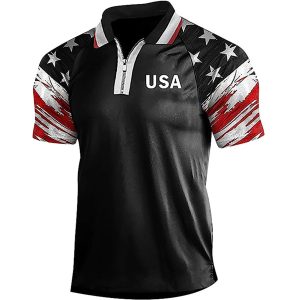 Men's Vintage American Flag Print Zip Lapel T-Shirt, T-Shirts, , COTOSEN, Apparel Online, Cheap Clothes, Buy Now