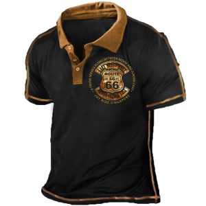 Vintage Route 66 Men's Polo Short Sleeve T-Shirt, T-Shirts, , COTOSEN, Apparel Online, Cheap Clothes, Buy Now