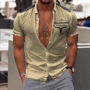Men's Vintage West Yellowstone Print Short Sleeve Shirt Casual Shirt, T-Shirts, , COTOSEN, Apparel Online, Cheap Clothes, Buy Now