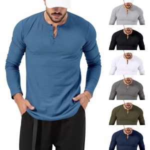 Men's Solid Color Outdoor Sports Fitness Long Sleeve Printed Henley T-Shirt, T-Shirts, , COTOSEN, Apparel Online, Cheap Clothes, Buy Now