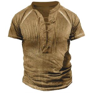 Men's T Shirt Tee Waffle Henley Shirt Tee Top Plain Henley Street Vacation Short Sleeves Lace Up Clothing, T-Shirts, , COTOSEN, Apparel Online, Cheap Clothes, Buy Now