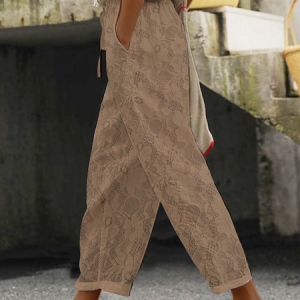 Women's Elegant Lace Stitching Casual Pants, Pants, color:Khaki|size:XXL, JustFashionNow