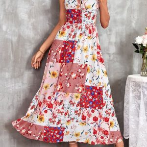 Women's Casual Floral Sling Long Dress Beach Vacation Bohemian Clothing, Dresses, color:White|size:XL, JustFashionNow