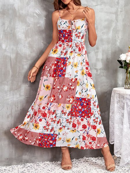 Women's Casual Floral Sling Long Dress Beach Vacation Bohemian Clothing, Dresses, color:White|size:XL, JustFashionNow
