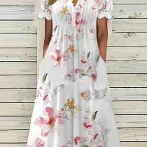 Buttoned Loose Floral Vacation Dress, Dresses, color:Multicolor|size:XXL, JustFashionNow