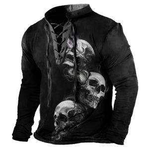 Men's Vintage Outdoor Tactical Lace-Up Long Sleeve T-Shirt, T-Shirts, , COTOSEN, Apparel Online, Cheap Clothes, Buy Now