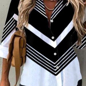 JFN Collar Colorblock Casual Shirt, Shirts & Blouses, color:Black|size:XXL, JustFashionNow