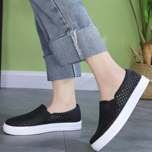 Waterproof Hollow out Beach Slip On Shoes, Flats/Loafers, color:Black|size:41, Noracora