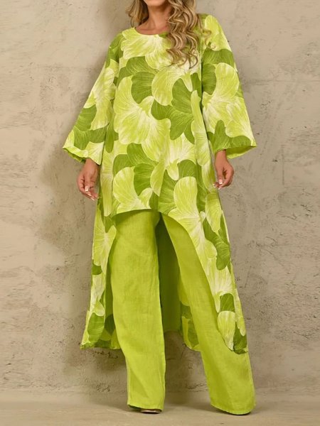 Woman Breathable Comfortable Loose Simple Floral Urban Two-piece Suit, Suit Set, color:Yellow|size:XXL, JustFashionNow