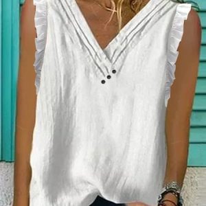 Women Ruffled Sleeveless V Neck Summer Tank Top, Tank Tops & Camis, Roselinlin - Online Catalog