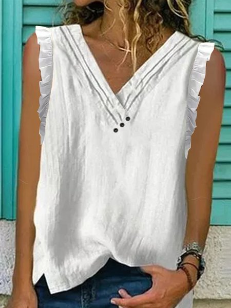 Women Ruffled Sleeveless V Neck Summer Tank Top, Tank Tops & Camis, Roselinlin - Online Catalog