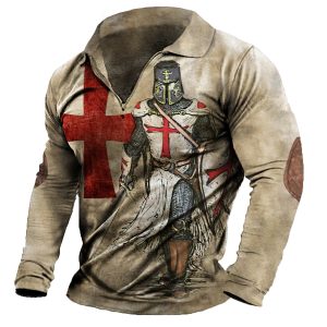 Men's Vintage Templar Polo Long Sleeve T-Shirt, T-Shirts, , COTOSEN, Apparel Online, Cheap Clothes, Buy Now