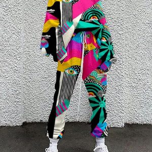 Casual Abstract Crew Neck Regular Fit Two-Piece Set, Suit Set, color:Multicolor|size:XXL, JustFashionNow