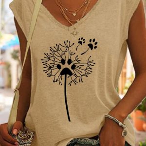Women's Dandelion Cute Dog Paw Print Tank Top, color:Khaki|size:3XL, Lilicloth.com
