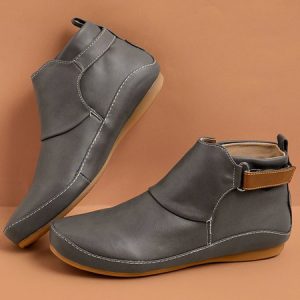 Women Casual Comfy Daily Adjustable Soft Leather Booties, color:Deep Gray|size:43, Lilicloth.com
