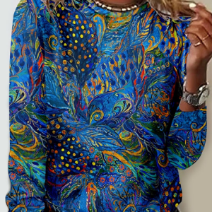 Women's Peacock Casual Crew Neck Shirt, color:Blue|size:5XL, Lilicloth.com