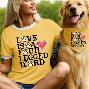 Women's Love Is A Four Legged Word Matching T-Shirt, color:Yellow|size:XXL, Lilicloth.com