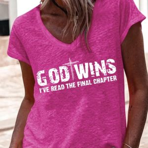 Women's Faith Ladies Printed Crew Neck Casual T-Shirt, color:Rose Red|size:3XL, Lilicloth.com