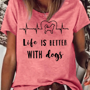 Women's Dog Lover Casual Crew Neck Loose T-Shirt, color:Red|size:3XL, Lilicloth.com